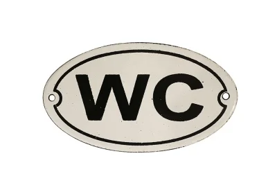 Türschild WC Emaille Metall Oval Weiß Toilette Nostalgie 7,5x13,5cm
