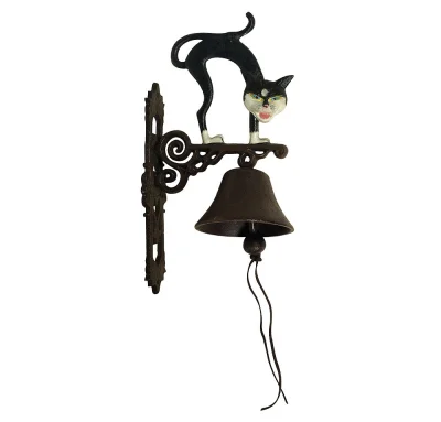 Türglocke Katze Schwarz-Weiß Glocke Gusseisen Rustikal Antik-Stil Braun