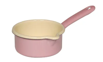Riess Stielkasserolle mit großem Ausguß Emaille Stieltopf Pastell Rosa 12cm