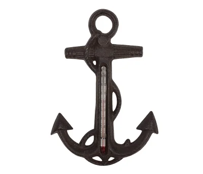 Wandthermometer Anker Thermometer Gusseisen Maritim Nostalgie Antik-Braun 19,5cm