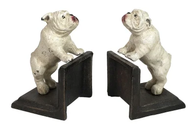 Buchstütze Hunde Bulldogge Weiß 2 Stück Gusseisen