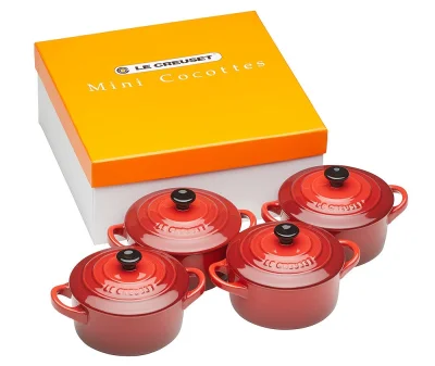 Le Creuset Mini Cocotte 4er-Set Steinzeug Kirschrot 10x5cm