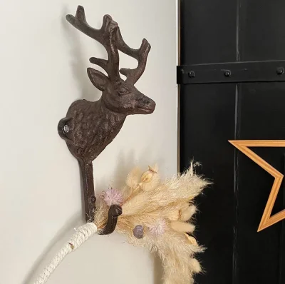 Garderobenhaken Rentier Groß Wandhaken Kleiderhaken Gusseisen Antik-Braun 22cm