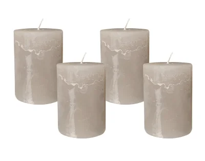 4 Rustic Stumpenkerzen Premium Kerze Grau 7x10cm - 45 Std Brenndauer