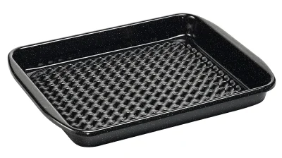 Riess Grilltasse Eckig Emaille Grillschale Schwarz Gelocht 42x32cm