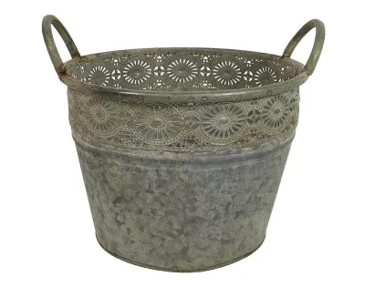Zinktopf Blumentopf mit Henkel Zink Pflanztopf Blumenkübel Landhausstil 23 cm