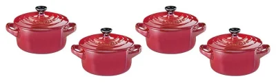 Le Creuset Mini Cocotte 4er-Set Steinzeug Kirschrot Metallic 10x5cm