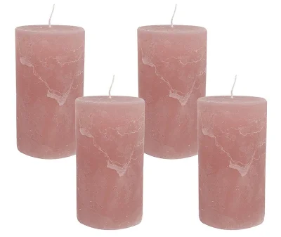 4 Rustic Stumpenkerzen Premium Kerze Rosenholz Rosa 7x12cm - 55 Std Brenndauer