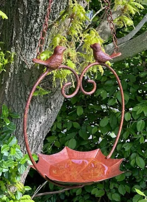 Vogeltränke Hängend Vogelbad zum Aufhängen Vogelfutterschale Landhausstil Braun