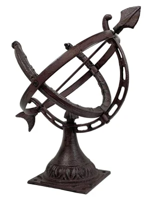 Sonnenuhr auf Standfuß Antik-Stil Gusseisen Braun Gartendeko H 35cm