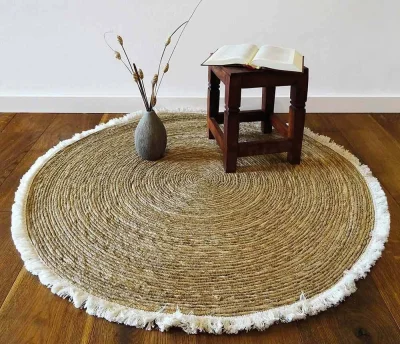 Jute Teppich Rund Boho Style Marrakesch Naturfaser Geflochten Fransen 100cm