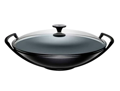 Le Creuset Wok mit Glasdeckel Gusseisen Schwarz Matt 36cm
