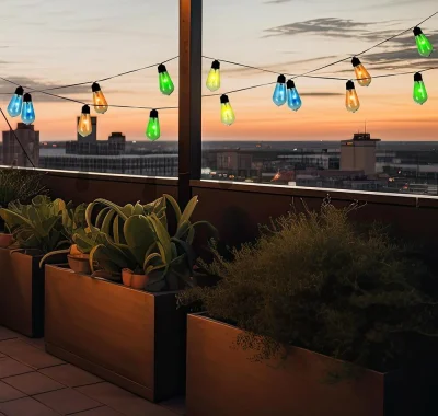 Solar Lichterkette Glühbirne 10 LED Vintage Bunt + Blinkeffekt Garten Partyleuchten