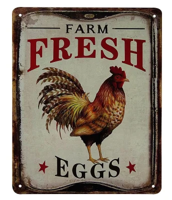 Blechschild FARM FRESH EGGS Hahn Dekoschild Nostalgie Vintage 25x20cm