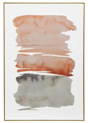 Wandbild Holz mit Rahmen Kunstdruck Pinselstrich Aquarell Orange Weiß 60x40cm