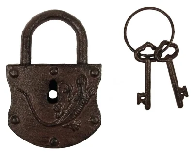 Deko Vorhängeschloss Vintage Salamander Nostalgie 2 Schlüssel Gecko Gusseisen