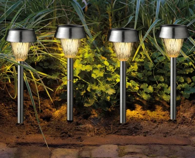 Solar Gartenleuchte 4 Stück Edelstahl LED Solarlampe Beleuchtung Warmweiß 24cm