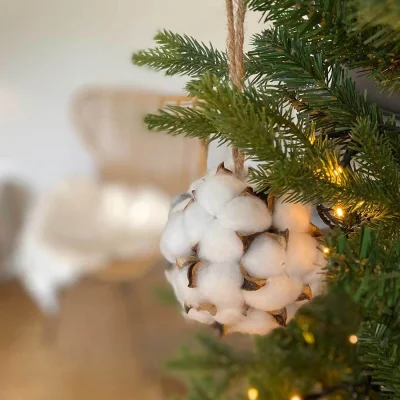 Christbaumkugel Baumwollblüte Weiß Baumwolle Weihnachten Christbaumschmuck 12cm