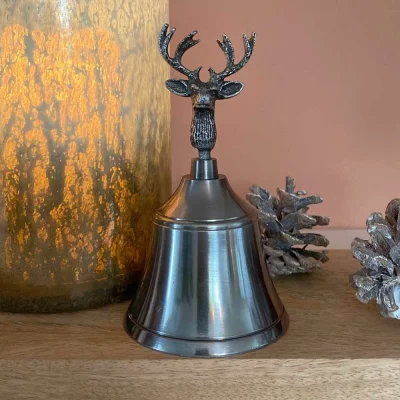 Handglocke Rentier Silber Tischglocke Hirsch Vintage Nikolaus Weihnachtsglocke