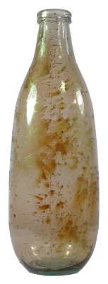 Vase Beige mit goldenen Akzenten aus Recycling-Glas Flaschenform 40cm