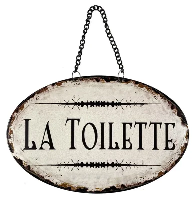 Blechschild LA TOILETTE Türschild Oval Kette Metall Vintage Braun Weiß Nostalgie