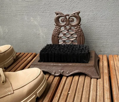 Schuhabstreifer Eule Schuhbürste Gusseisen Braun Nostalgie Fußabtreter Antik-Stil