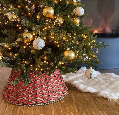 Christbaumständer Abdeckung Seegras Rot Ø58 cm Vintage Stil Weihnachtsbaum Deko