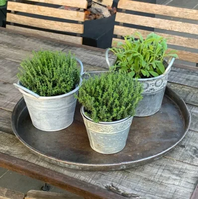 Tablett Rund Zink Vintage Zinktablett Dekotablett Eisen Landhausstil Groß 55cm