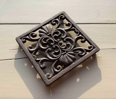 Topfuntersetzer Quadratisch Untersetzer Vintage Gusseisen Braun Antik-Stil 15cm