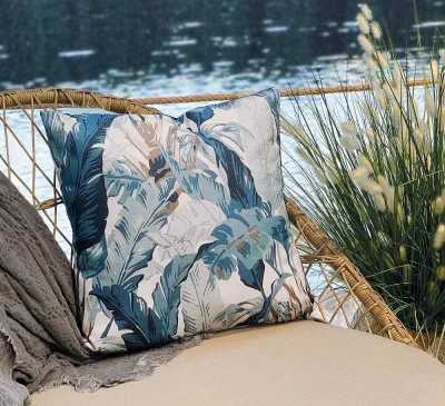 Outdoor Kissen Tropical Palmen Blau Wetterfest mit Füllung Wasserfest 45x45cm