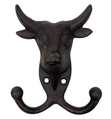 Garderobenhaken Kuh Kleiderhaken Rind Doppelt Gusseisen Braun Antik-Stil Vintage