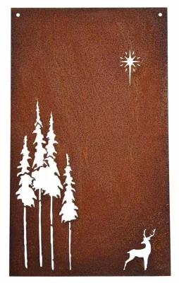 Edelrost Wandbild Rentier Wald Weihnachten Stern 37x22 cm