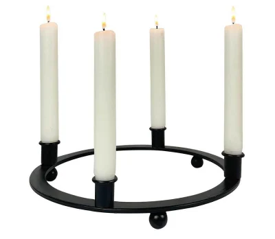 Adventskranz Metallring Schwarz Rund 4 Kerzenhalter Eisen Modern 28cm