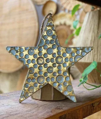 Weihnachtsstern Metall gold Vintage-Stil Stern Punkte Hängedeko Weihnachten 28cm