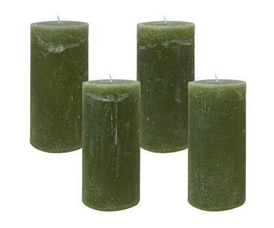 4 Rustic Stumpenkerzen Premium Kerze Oliv Grün 6x12cm - 45 Std Brenndauer