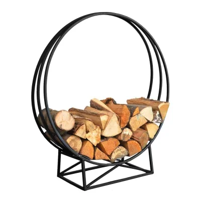 Kaminholzregal Rund Brennholzlager Metall Holzlager Schwarz Ø 81cm