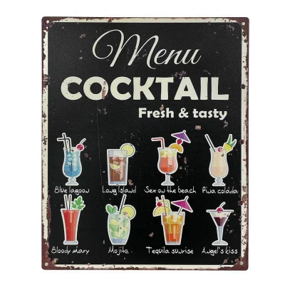 Blechschild COCKTAIL - Fresh + Tasty Vintage-Stil Dekoschild Nostalgie 25x20cm