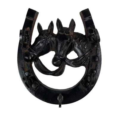 Schlüsselbrett Wandgarderobe Hufeisen Pferde Gusseisen Braun Antik-Stil 12x11cm