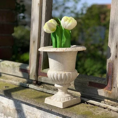 Französische Louvre Vase Amphore Gusseisen Schwer Antik-Stil Weiß 22cm