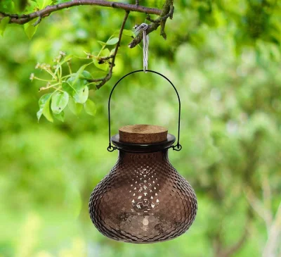 Wespenfalle Glas Taupe Braun zum Aufhängen Landhaus Insektenfalle Vintage-Stil 13cm