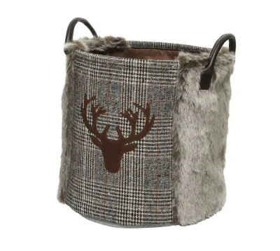 Aufbewahrungskorb Rentier Grau Kariert Deko-Korb mit Griffen Weihnachten 30 cm