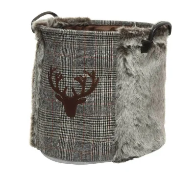 Aufbewahrungskorb Rentier Grau Kariert Deko-Korb mit Griffen Weihnachten 34 cm