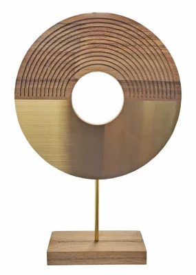 Holzskulptur auf Ständer Ornament Dekoobjekt Gold Holzobjekt 37,5 cm