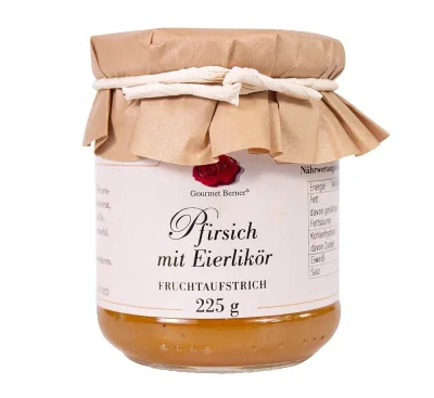 Gourmet Berner Fruchtaufstrich Pfirsich mit Eierlikör Brotaufstrich im Glas 220g
