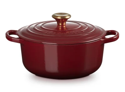Le Creuset Bräter Signature Rund Gusseisen Garnet (Rhone) Bordeaux-Rot 24 cm