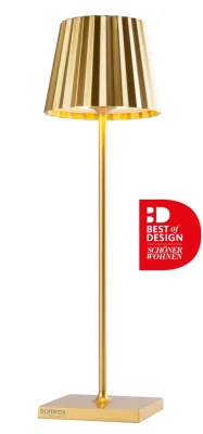 Sompex TROLL 2.0 Tischleuchte Gold Aluminium mit Akku dimmbar Outdoor 38 cm