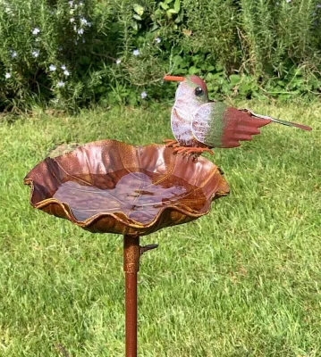 Vogeltränke Gartenstecker Vogelbad Futterstation Metall Stab Vogel Bunt 122cm