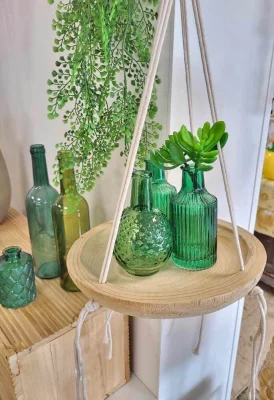 Holzschale zum Hängen Blumenkorb Obstschale Makramee Natur Dekorieren Ø 26,5 cm