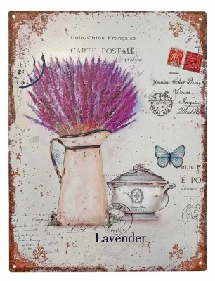 Blechschild Lavender Dekoschild Lavendel Provence Postkarte Vintage 33x25cm