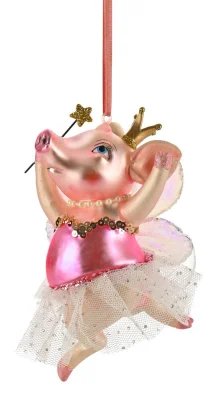 Giftcompany Christbaumschmuck Schweinchen Ballerina Hänger Glas Rosa 12cm